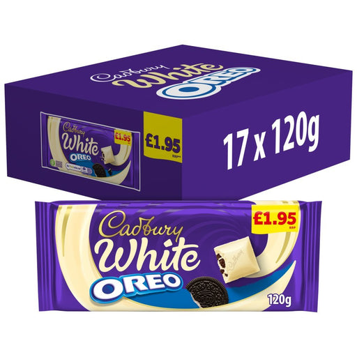 Cadbury White Oreo Chocolate Bar PMP 120g (Case of 17) - BritishGram.com