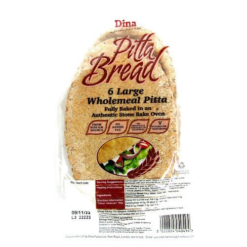 Dina 6 Wholemeal Pitta Bread - BritishGram.com