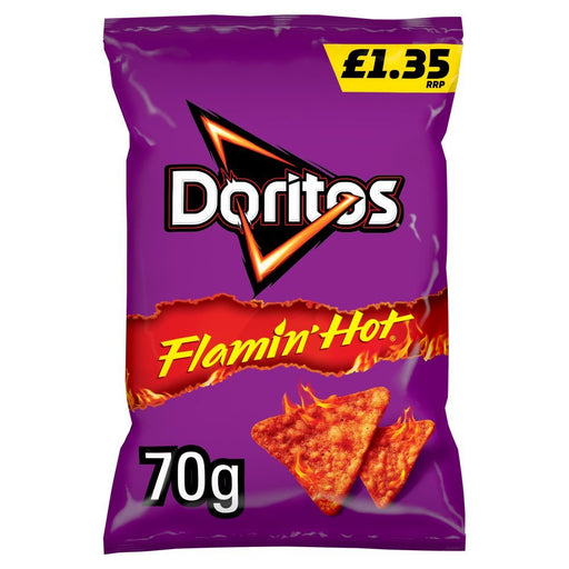 Doritos Extra Flamin' Hot Sharing Bag Crisps 70g (Box of 15) - BritishGram.com
