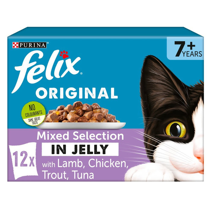FELIX Senior 7+ Years Mixed Chunks in Jelly Wet Cat Food PMP 12x100g (Case of 4) - BritishGram.com