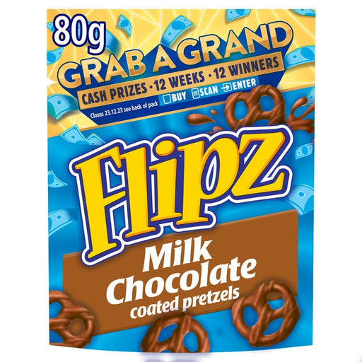 Flipz Milk Chocolate Coated Pretzels 80g (Box of 12) - BritishGram.com