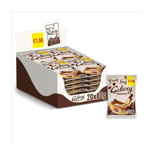 Galaxy Minstrels Chocolate Treat Bag PMP 80g (Box of 20) - BritishGram.com