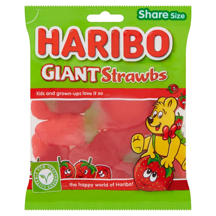 HARIBO Giant Strawbs Bag 160g (Box of 12) - BritishGram.com