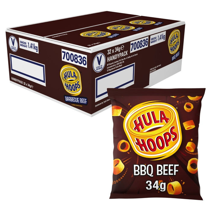 Hula Hoops BBQ Beef Crisps 34g (Box of 32) - BritishGram.com