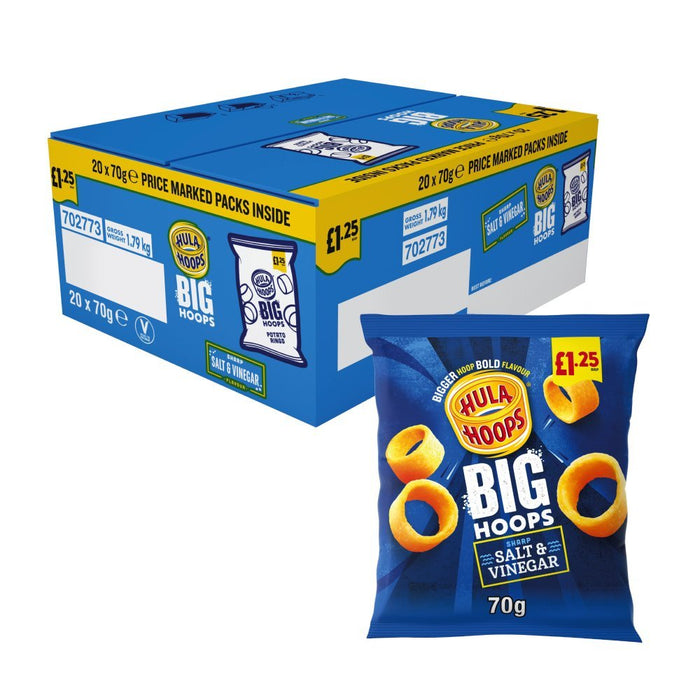 Hula Hoops Big Hoops Salt & Vinegar Crisps PMP 70g (Box of 20) - BritishGram.com