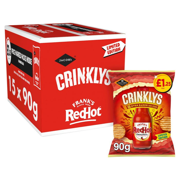 Jacob's Crinklys Frank's RedHot 90g (Box of 15) - BritishGram.com