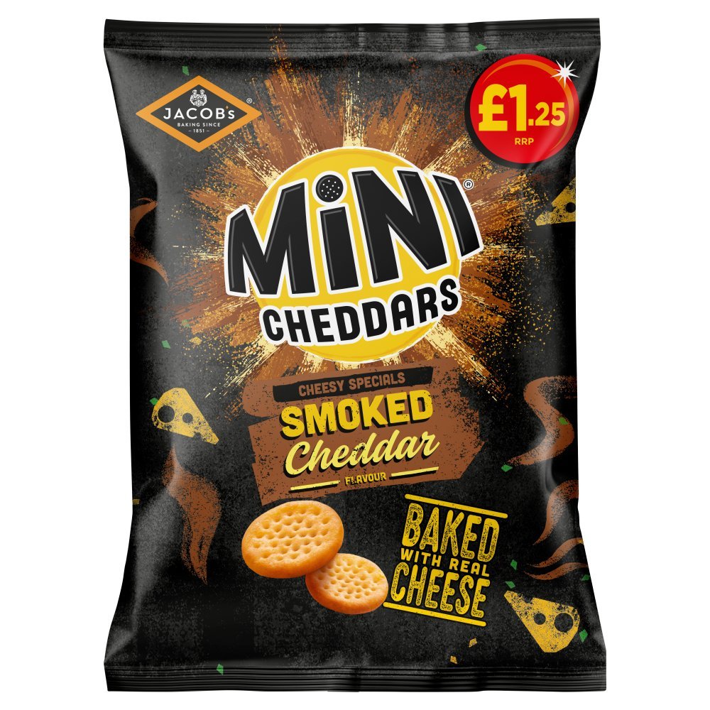 Jacob's Mini Cheddars Smoked Cheddar Baked Snacks 90g (Box of 15 ...