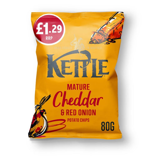 Kettle Chips Mature Cheddar & Red Onion Chips PMP 80g (Box of 12) - BritishGram.com