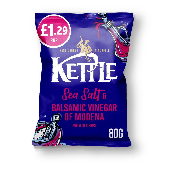 Kettle Chips Sea Salt & Balsamic Vinegar of Modena Crisps PMP 80g (Box of 12) - BritishGram.com