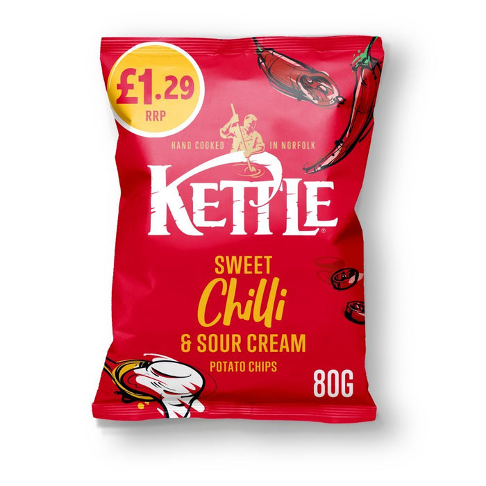 Kettle Sweet Chilli & Sour Cream Crisps PMP 80g (Box of 12) - BritishGram.com