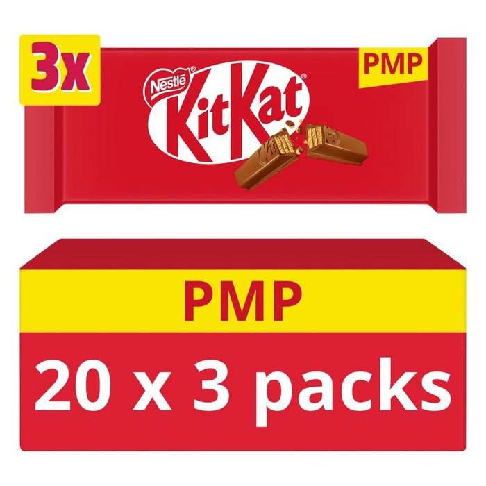 KitKat 4 Finger Milk Chocolate Biscuit Bar 3 Pack Multipack 124.5g (Box of 20) - BritishGram.com