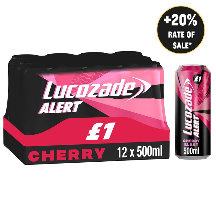 Lucozade Alert Cherry Blast Energy Drink PMP 500ml (Case of 12) - BritishGram.com