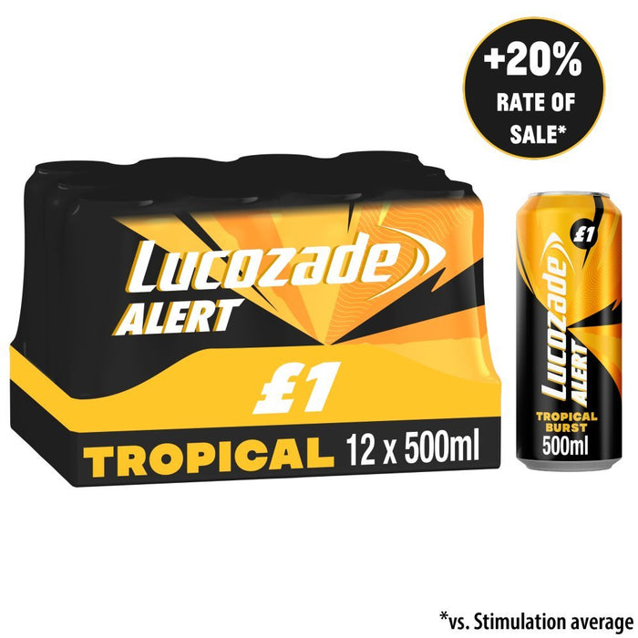 Lucozade Alert Tropical Burst Energy Drink PMP 500ml (Case of 12) - BritishGram.com