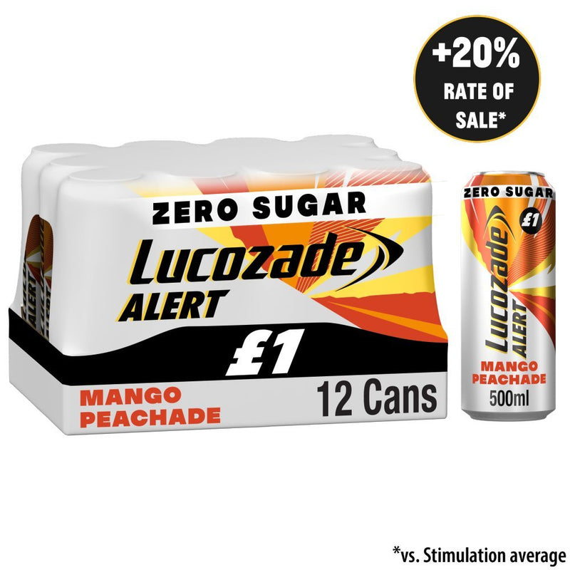 Lucozade Alert Zero Mango & Peach Drink PMP 500ml (Case of 12) - BritishGram.com