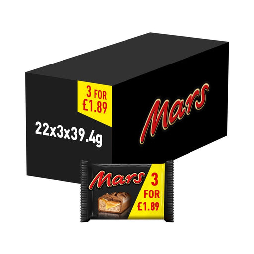 Mars Caramel, Nougat & Milk Chocolate Snack Bars Multipack 3 x 39.4g (Box of 22) - BritishGram.com