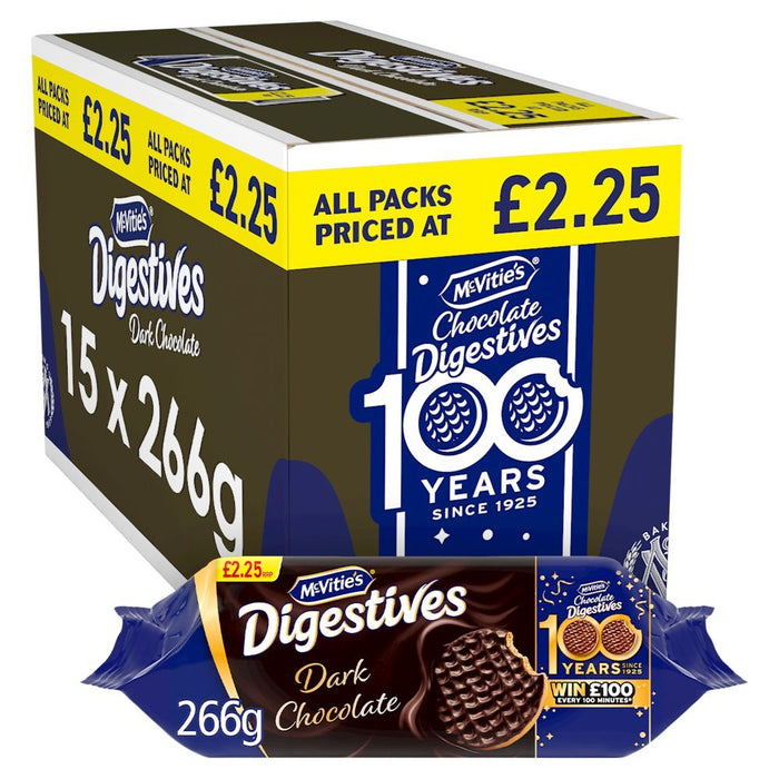 McVitie's Dark Chocolate Digestive Biscuits 266g PMP 266g (Box of 15) - BritishGram.com