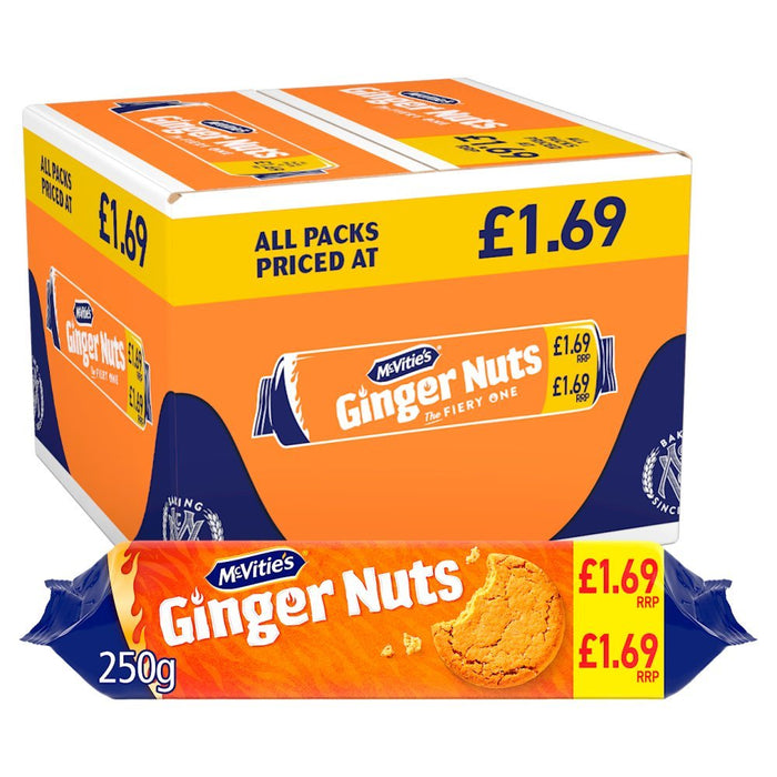 McVitie's Ginger Nuts Biscuits PMP 250g (Box of 12) - BritishGram.com