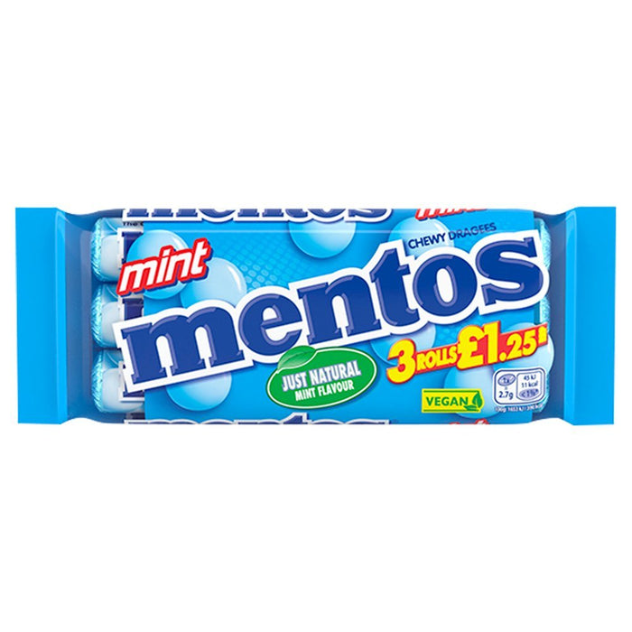 Mentos Chewy Dragees Mint Flavour 3x38g (Box of 25) - BritishGram.com