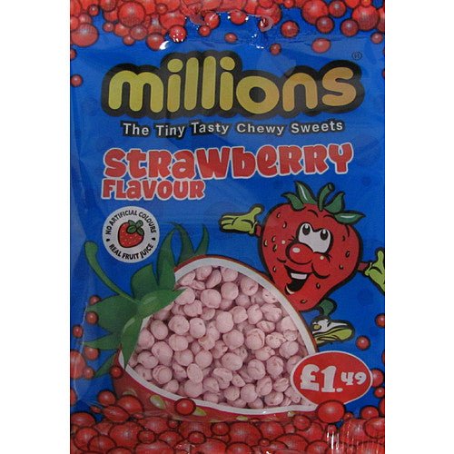 Millions Strawberry Bag PMP 110g (Case of 12) - BritishGram.com