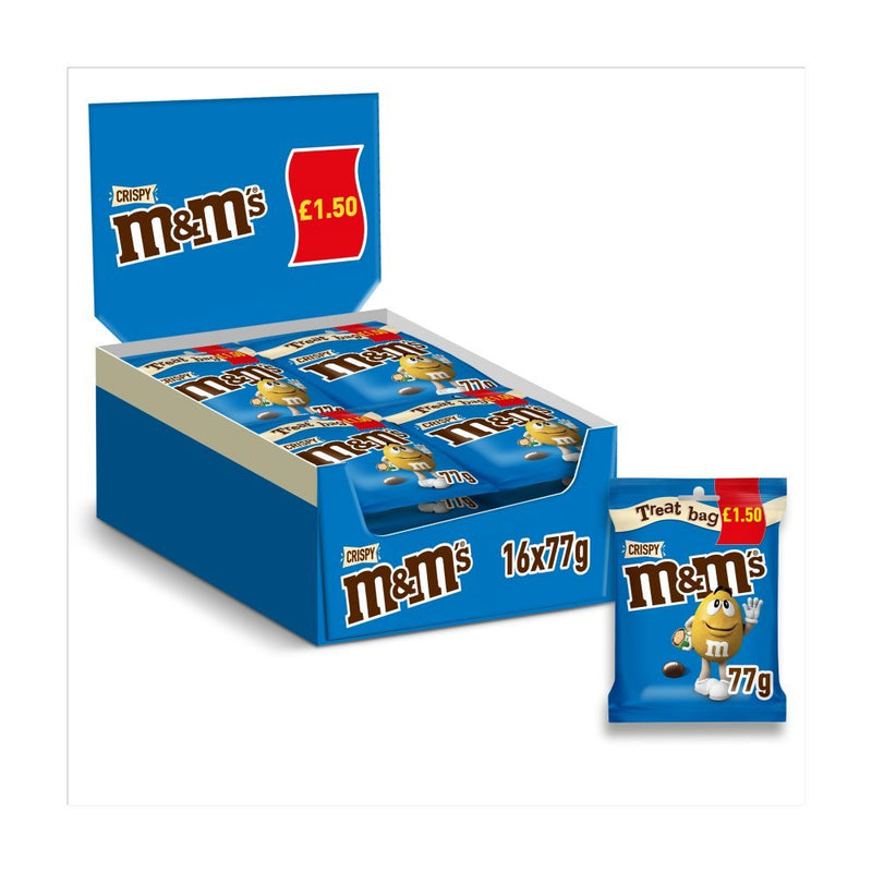 M&M's Crispy Milk Chocolate Bites Treat Bag PMP 77g (Box of 16) - BritishGram.com