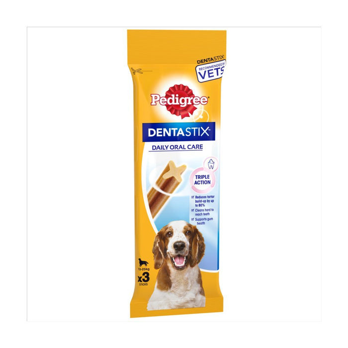 Pedigree Dentastix Daily Adult Medium Dog Treats 3 x Dental Sticks 77g (Box of 18) - BritishGram.com