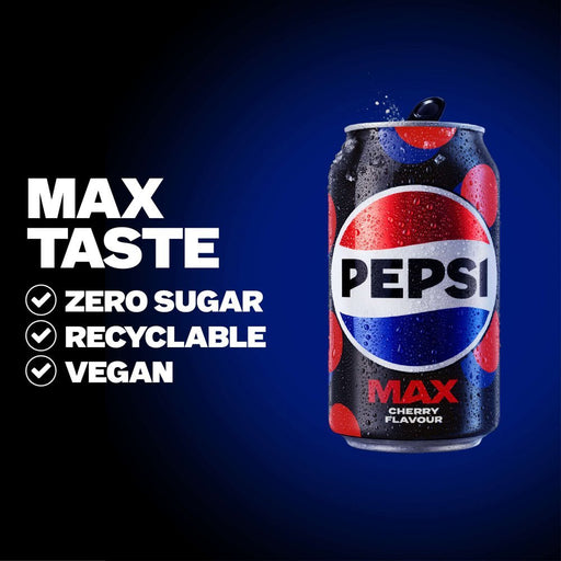 Pepsi Max Cherry No Sugar PMP 330ml (Case of 24) - BritishGram.com