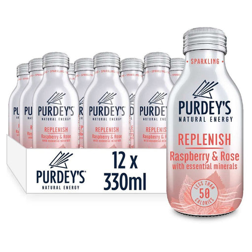 Purdey's Natural Energy Replenish Raspberry & Rose with Essential Minerals 12 x 330ml - BritishGram.com