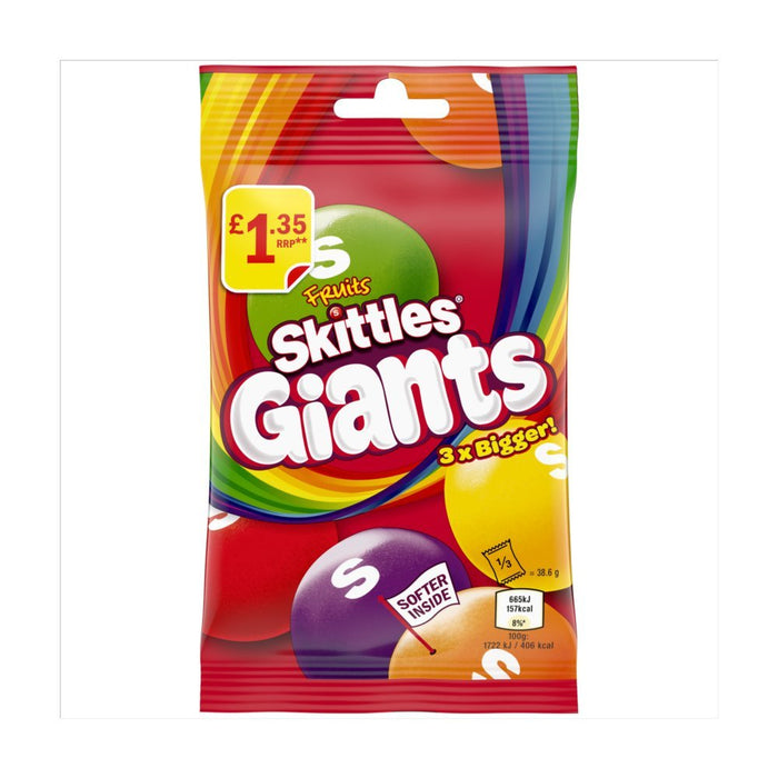 Skittles Giants Fruit Sweets Bag 116g (Box of 14) - BritishGram.com