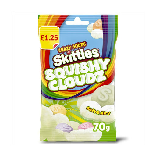 Skittles Squishy Cloudz Sour Sweets Fruit Flavoured Sweets Treat Bag 70g (Box of 14) - BritishGram.com