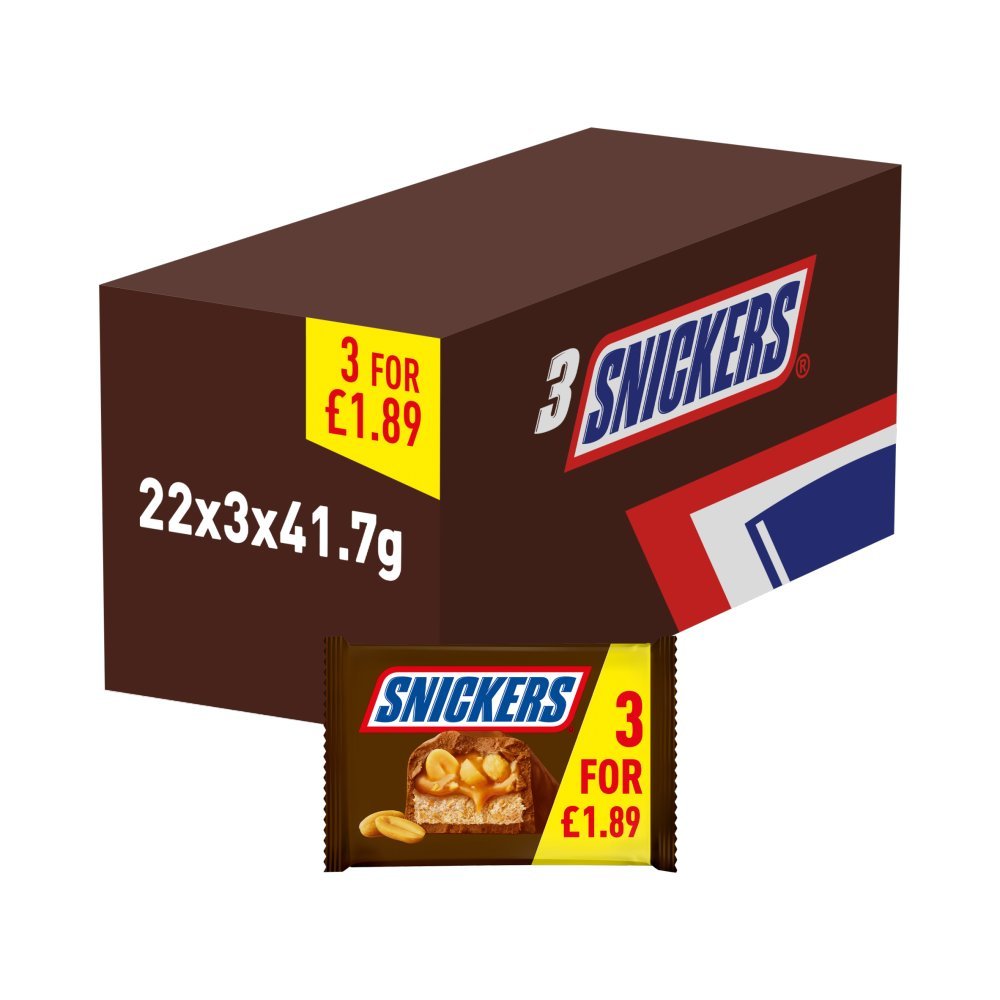Case Snickers Snickers Chocolate Bars Multipack 3 x 41.7g (Box of 22) — BritishGram.com