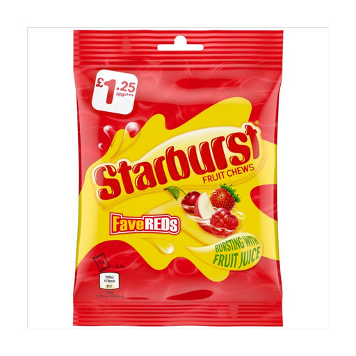 Starburst Fave Reds Fruit Chews Sweets Treat Bag 127g (Box of 12) - BritishGram.com