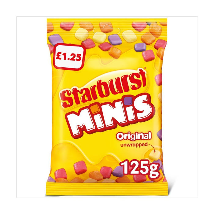 Starburst Minis Vegan Chews Sweets Pouch Bag 125g (Box of 12) - BritishGram.com