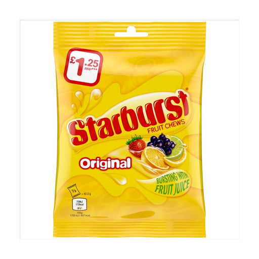 Starburst Vegan Chewy Sweets Fruit Flavoured Pouch Bag 125g (Box of 12) - BritishGram.com