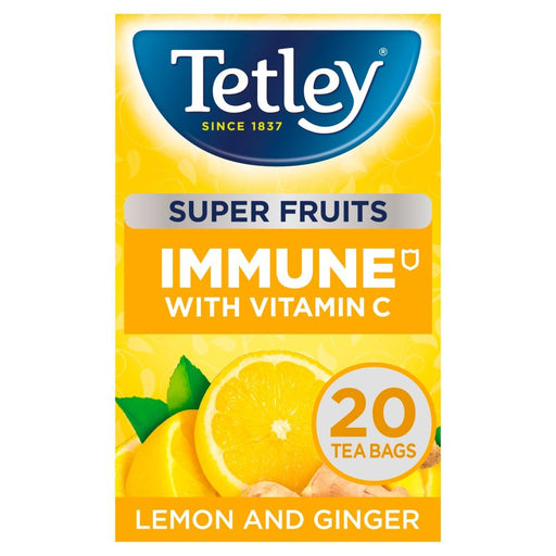 Tetley Super Fruits Immune Lemon & Ginger 20 Tea Bags (Case of 4) - BritishGram.com