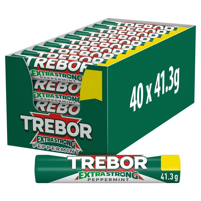 Trebor Extra Strong Peppermint Mints Roll PMP 41.3g (Box of 40) - BritishGram.com