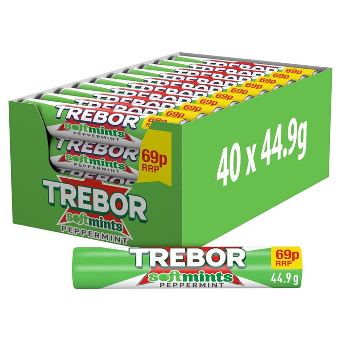 Trebor Softmints Peppermint Mints Roll PMP 44.9g (Box of 40) - BritishGram.com