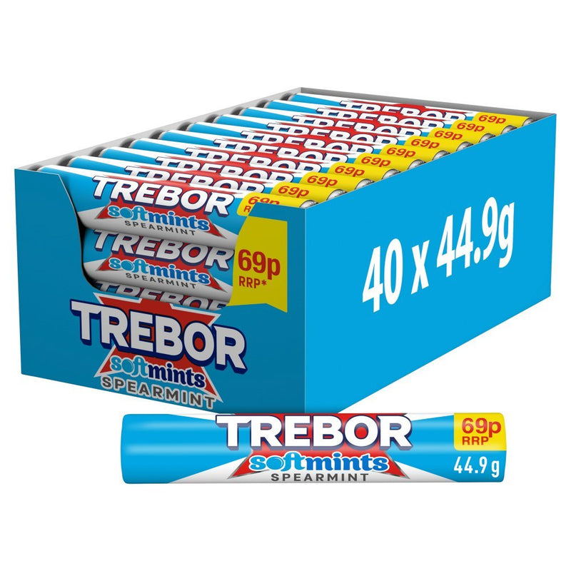 Trebor Softmints Spearmint Mints Roll PMP 44.9g (Box of 40) - BritishGram.com
