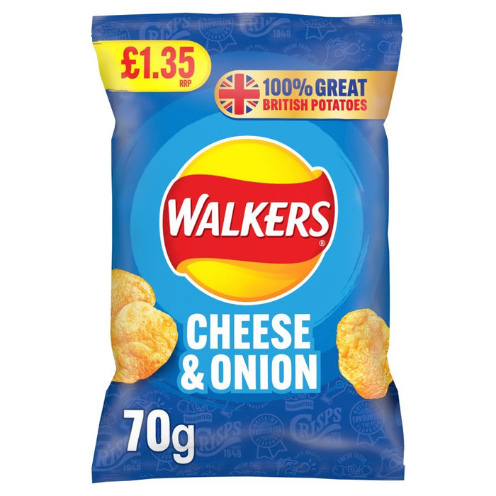 Walkers Cheese & Onion Crisps PMP 70g (Box of 18) - BritishGram.com