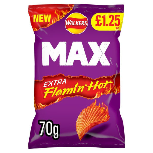 Walkers Max Extra Flamin' Hot Sharing Bag Crisps 70g (Box of 15) - BritishGram.com