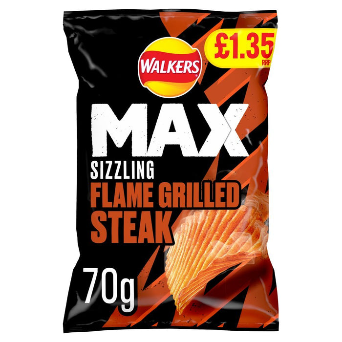 Walkers Max Flame Grilled Steak Sharing Crisps 70g (Box of 15) - BritishGram.com
