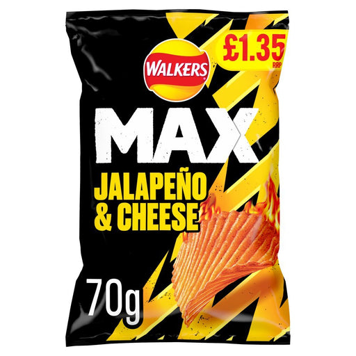 Walkers Max Jalapeno & Cheese Sharing Crisps 70g (Box of 15) - BritishGram.com