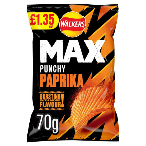 Walkers Max Punchy Paprika Crisps 70g (Box of 15) - BritishGram.com