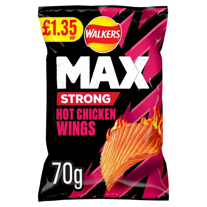 Walkers Max Strong Hot Chicken Wings Crisps 70g (Box of 15) - BritishGram.com