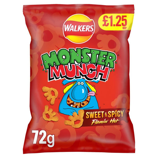 Walkers Monster Munch Sweet & Spicy Snacks Crisps 72g (Box of 18) - BritishGram.com