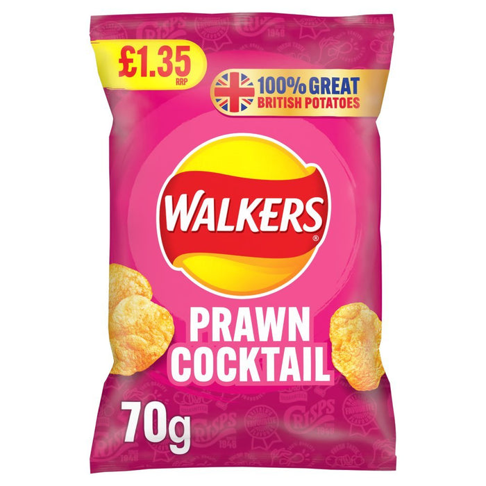 Walkers Prawn Cocktail Crisps PMP 70g (Box of 18) - BritishGram.com