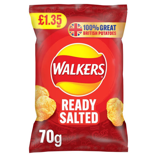 Walkers Ready Salted Crisps PMP 70g (Box of 18) - BritishGram.com