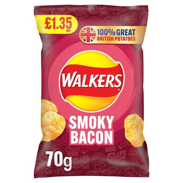 Walkers Smoky Bacon Sharing Crisps 70g (Box of 18) - BritishGram.com