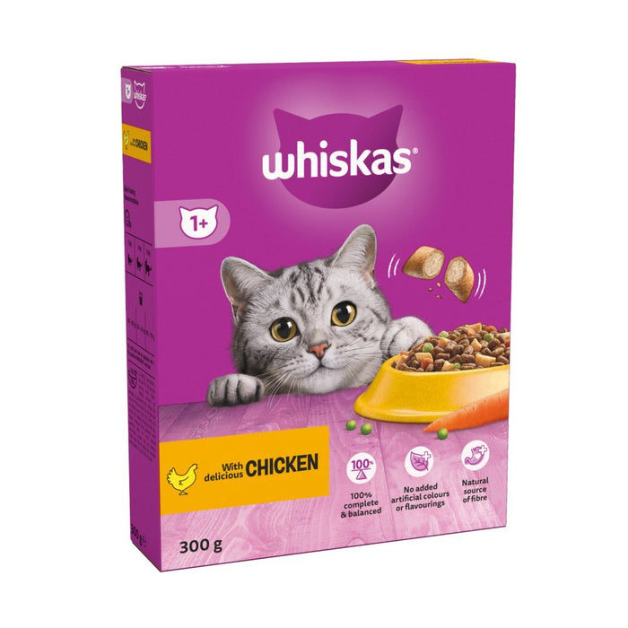 Whiskas 1+ Chicken Adult Dry Cat Food 300g (Case of 6) - BritishGram.com