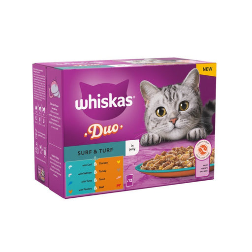 Whiskas 1+ Duo Surf and Turf Adult Wet Cat Food Pouches in Jelly 12x85g (Case of 4) - BritishGram.com
