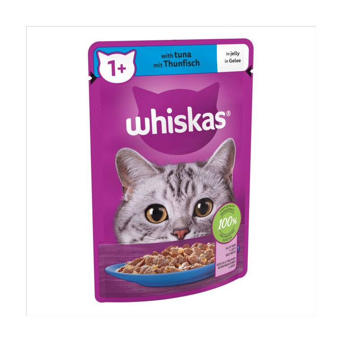 Whiskas Adult Wet Cat Food Pouches Tuna in Jelly 85g (Box of 28) - BritishGram.com